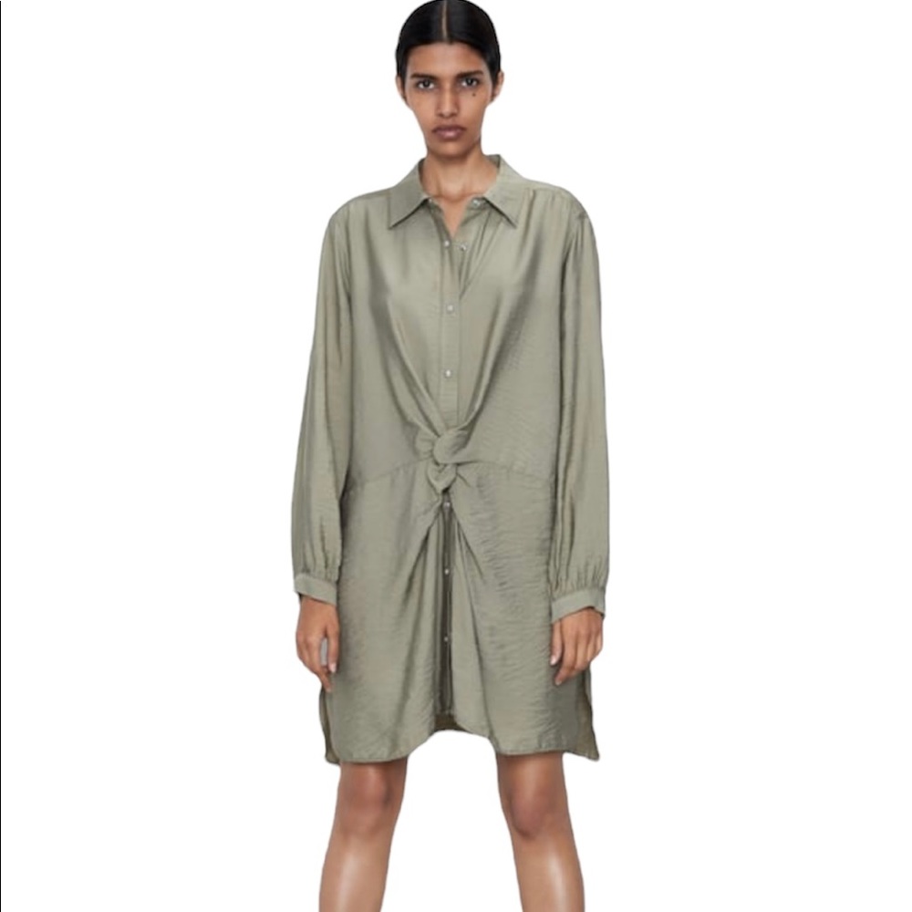 Zara Green Shirt Dress with Knot